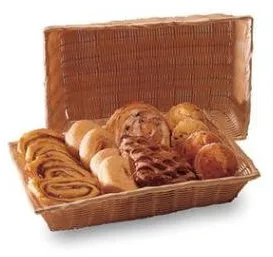 Brødkurv, rektangulær, lysebrunt plastflet, 41x28x8 cm